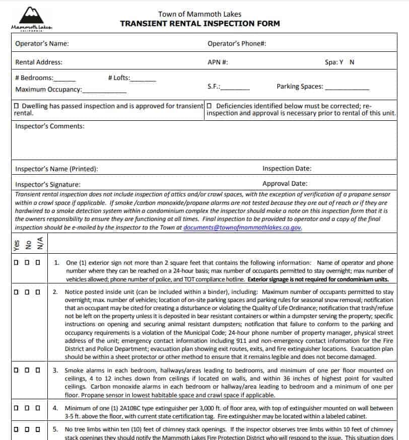Mammoth Lakes TOT Compliance Form