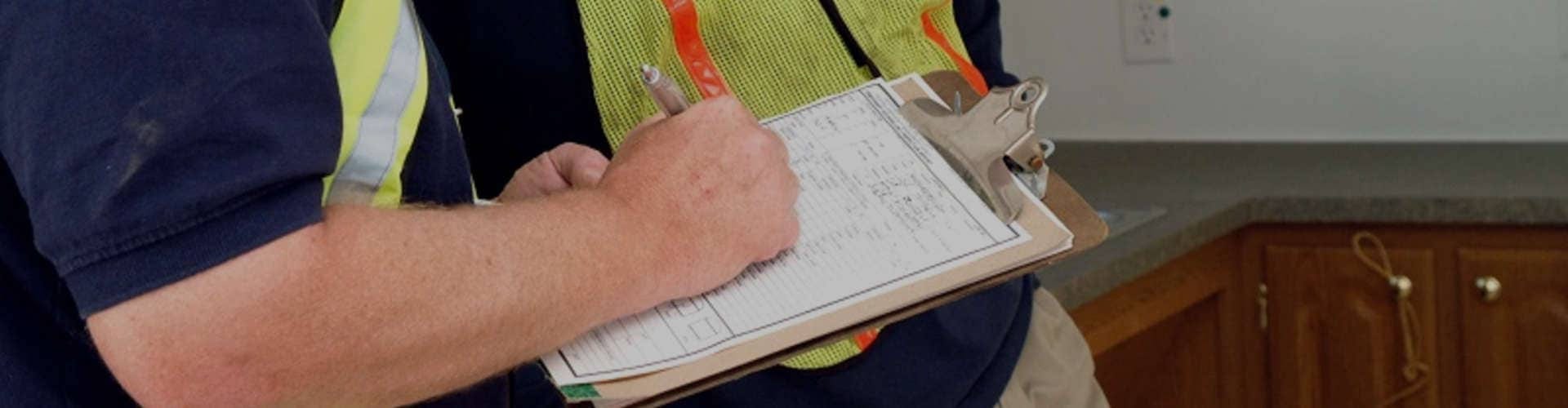 A man holding a clipboard and a clipboard.