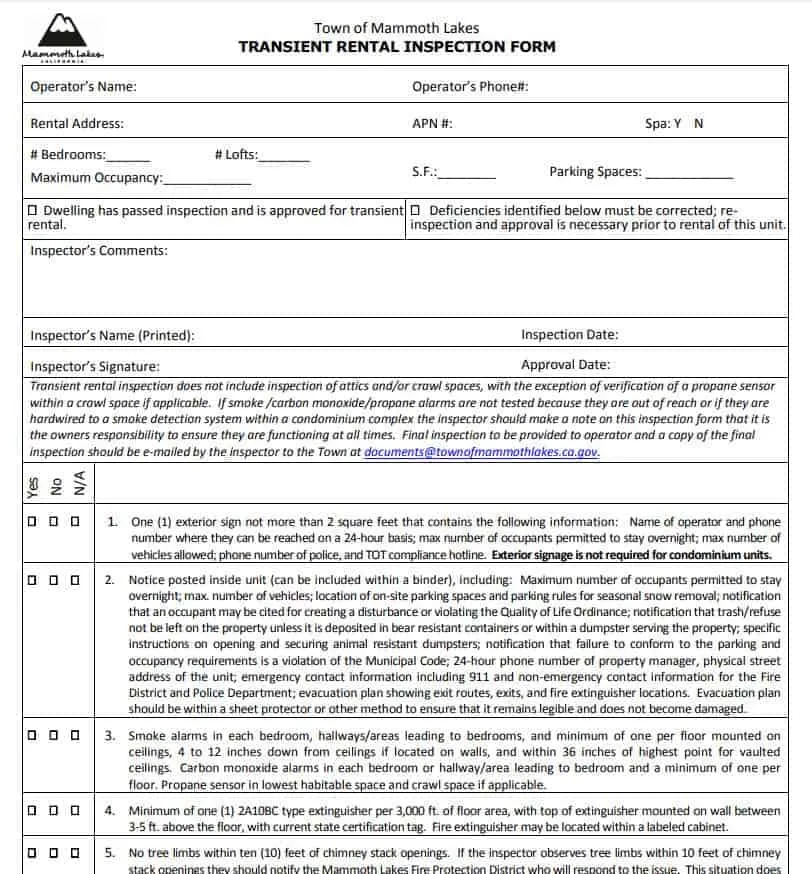 Mammoth Lakes TOT Compliance Form