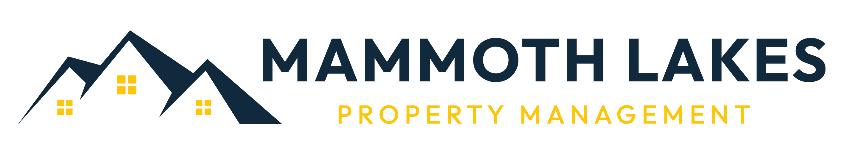 Logo of Mammoth Lakes Property Management featuring stylized mountain peaks with glowing windows, and the company name in bold, uppercase letters beside it.