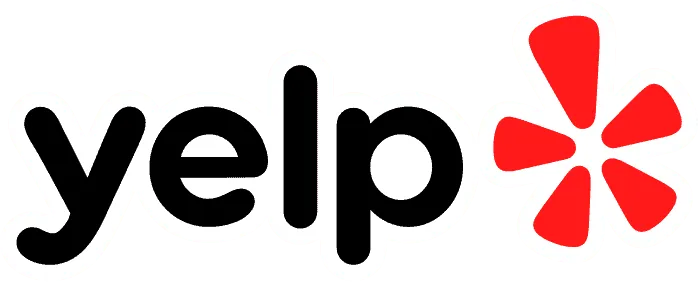 Yelp logo on a pink background.